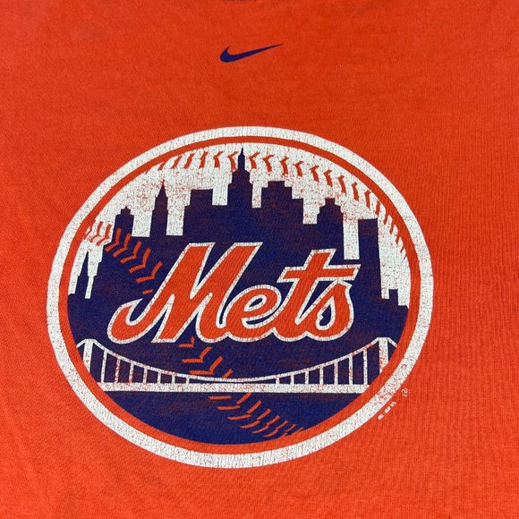 VTG Nike New York Met Center Swoosh Ringer Shirt Extra Large Orange Thrashed Tee - Picture 9 of 16